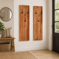 Set of 2 Wall-Mounted Coat Racks in Solid Acacia Wood