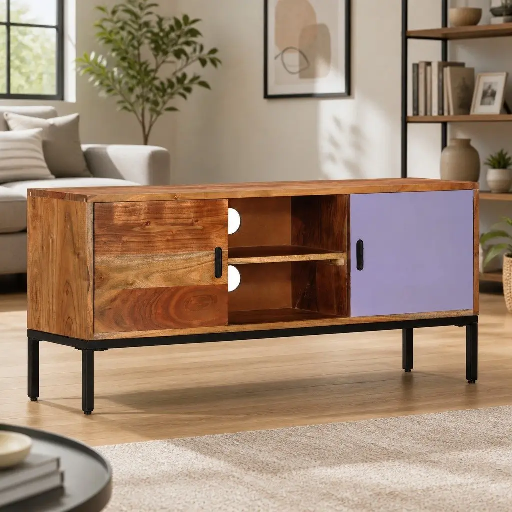 Solid Wood TV Cabinet in Honey Brown and Grey 110x30x50 cm
