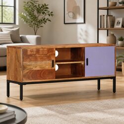 Solid Wood TV Cabinet in Honey Brown and Grey 110x30x50 cm