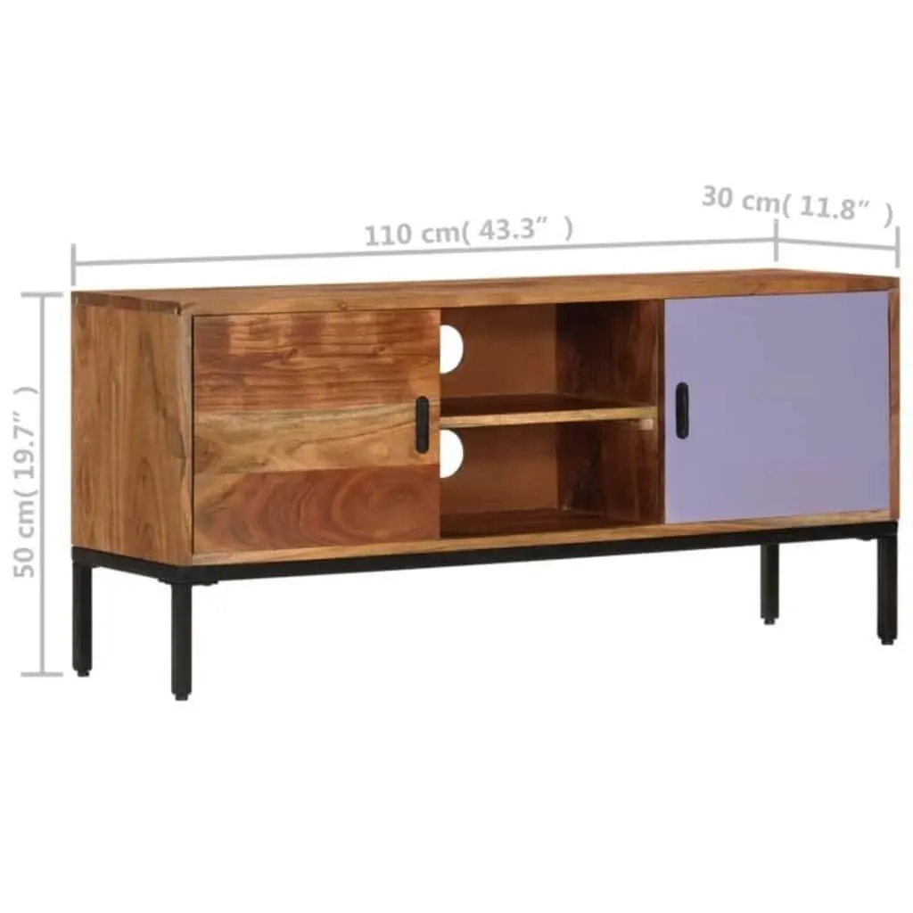 Solid Wood TV Cabinet in Honey Brown and Grey 110x30x50 cm
