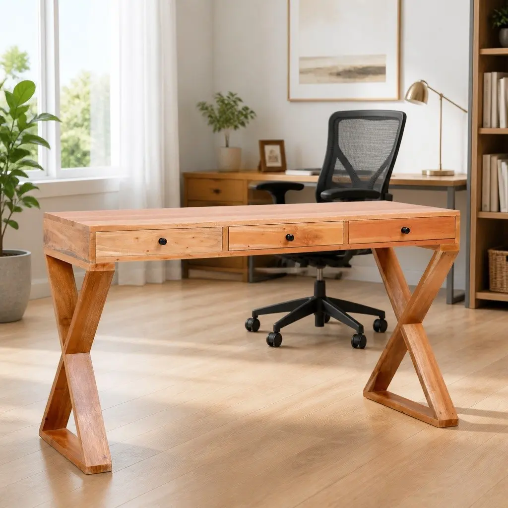 Computer Desk Solid Mahogany Wood Natural Home Office Writing Table