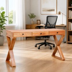 Natural Solid Mahogany Wood Computer Desk for Home Office