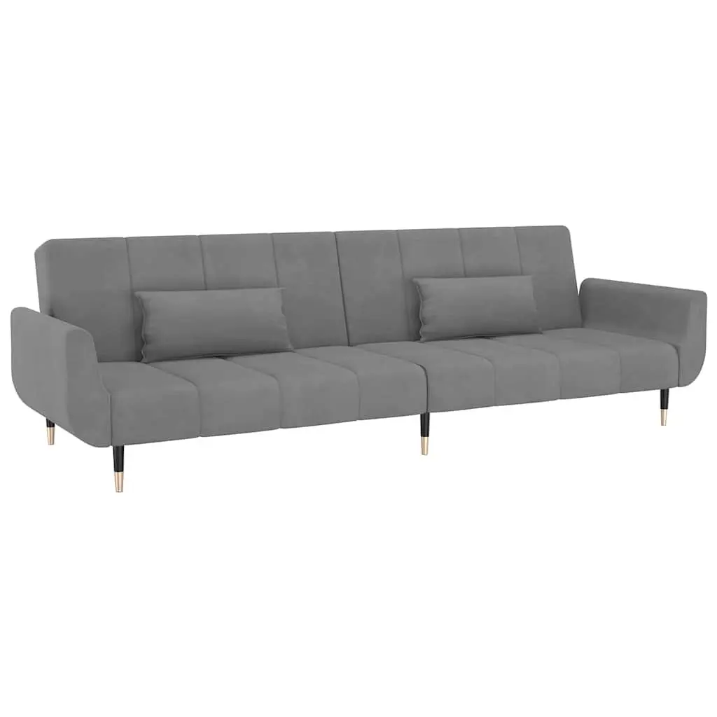 Sofa Bed Convertible Lounge Sleeper Grey Velvet 2-Seater Adjustable Backrest