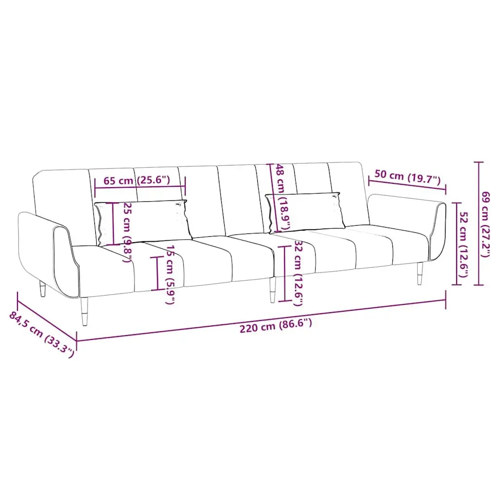 Sofa Bed Convertible Lounge Sleeper Grey Velvet 2-Seater Adjustable Backrest