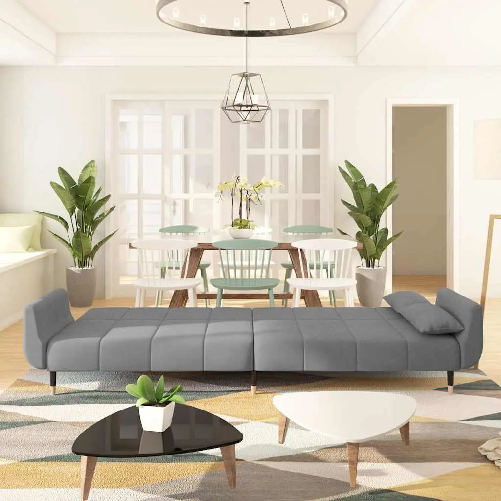 Sofa Bed Convertible Lounge Sleeper Grey Velvet 2-Seater Adjustable Backrest