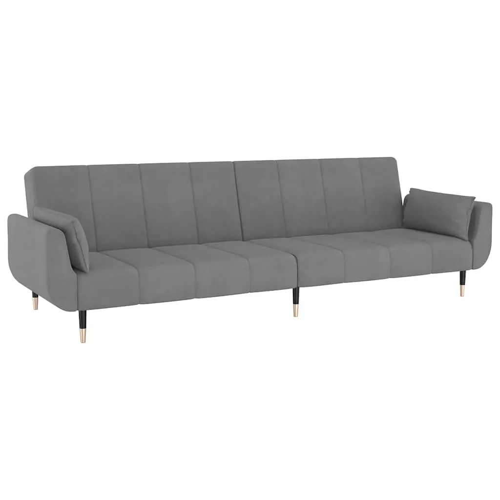 Sofa Bed Convertible Lounge Sleeper Grey Velvet 2-Seater Adjustable Backrest
