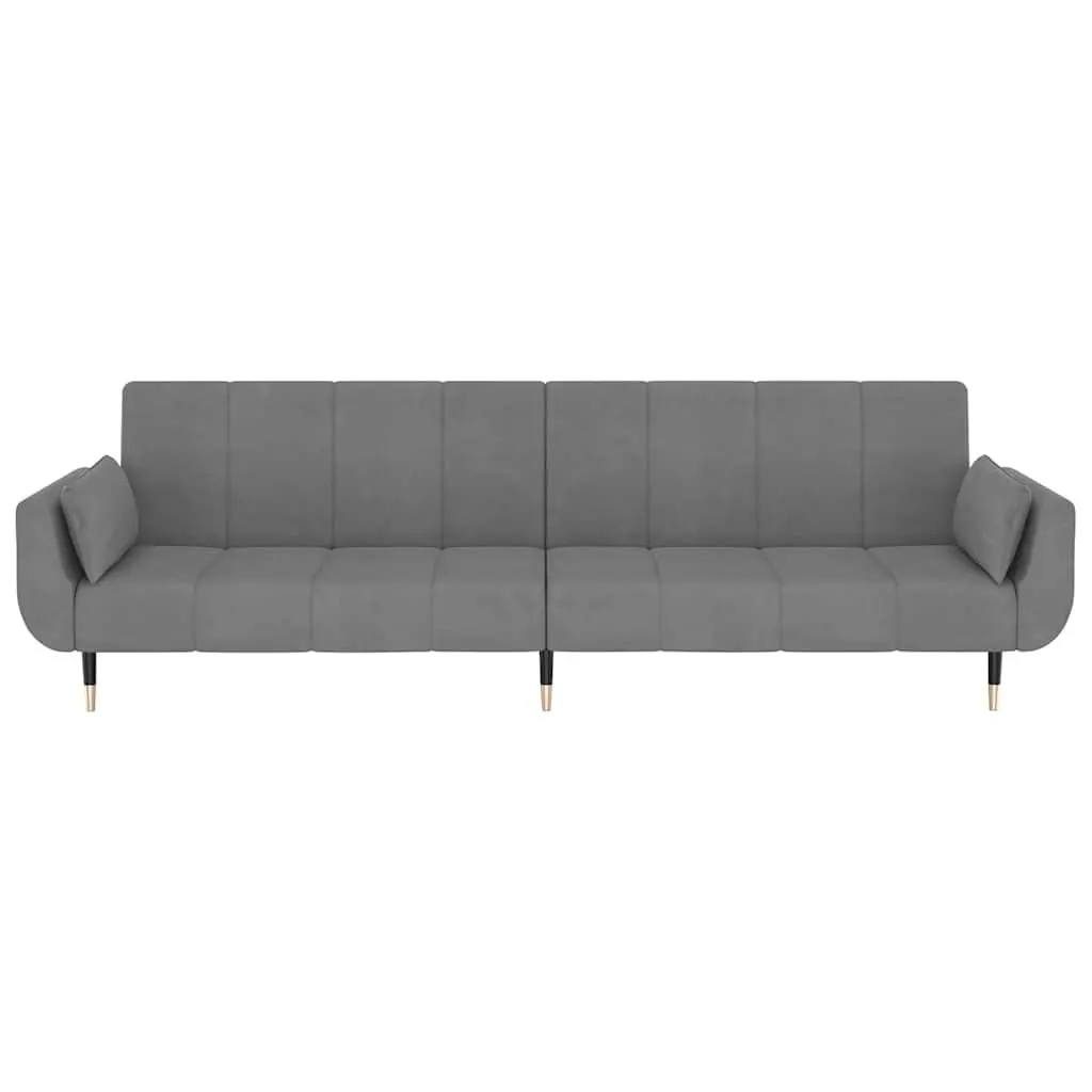 Sofa Bed Convertible Lounge Sleeper Grey Velvet 2-Seater Adjustable Backrest