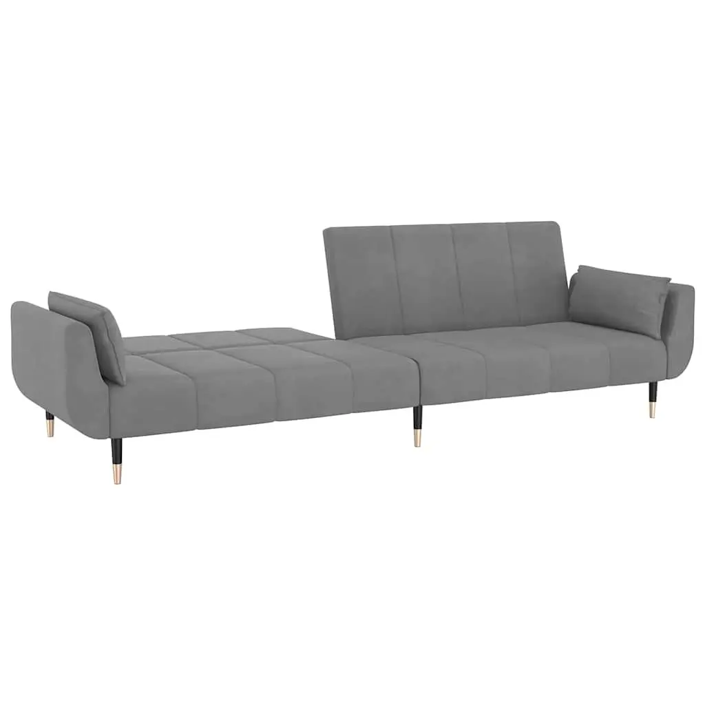 Sofa Bed Convertible Lounge Sleeper Grey Velvet 2-Seater Adjustable Backrest