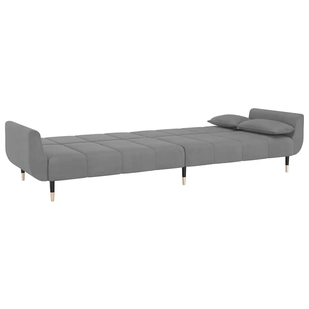 Sofa Bed Convertible Lounge Sleeper Grey Velvet 2-Seater Adjustable Backrest