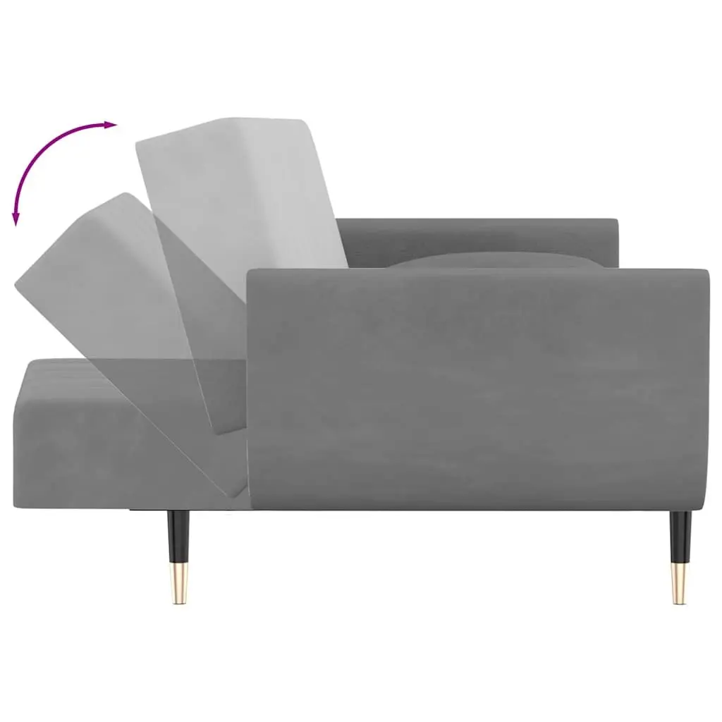 Sofa Bed Convertible Lounge Sleeper Grey Velvet 2-Seater Adjustable Backrest