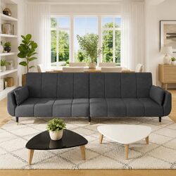Grey Velvet 2-Seater Sofa Bed with Pillows