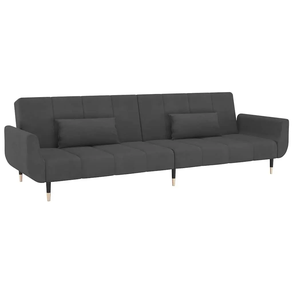 2-Seater Sofa Bed Convertible Grey Velvet Adjustable Lounger with Pillows