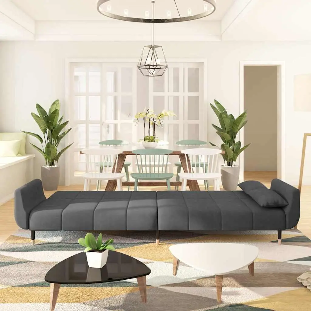 2-Seater Sofa Bed Convertible Grey Velvet Adjustable Lounger with Pillows