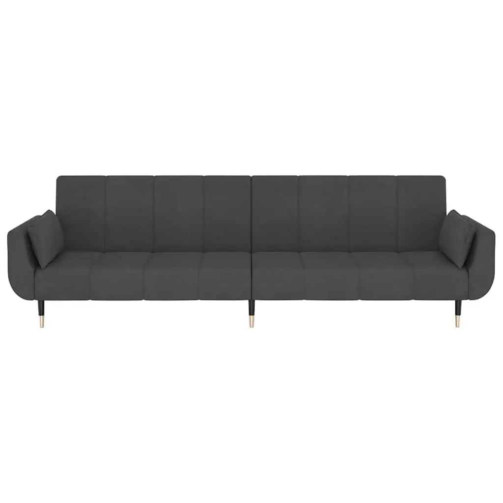 2-Seater Sofa Bed Convertible Grey Velvet Adjustable Lounger with Pillows