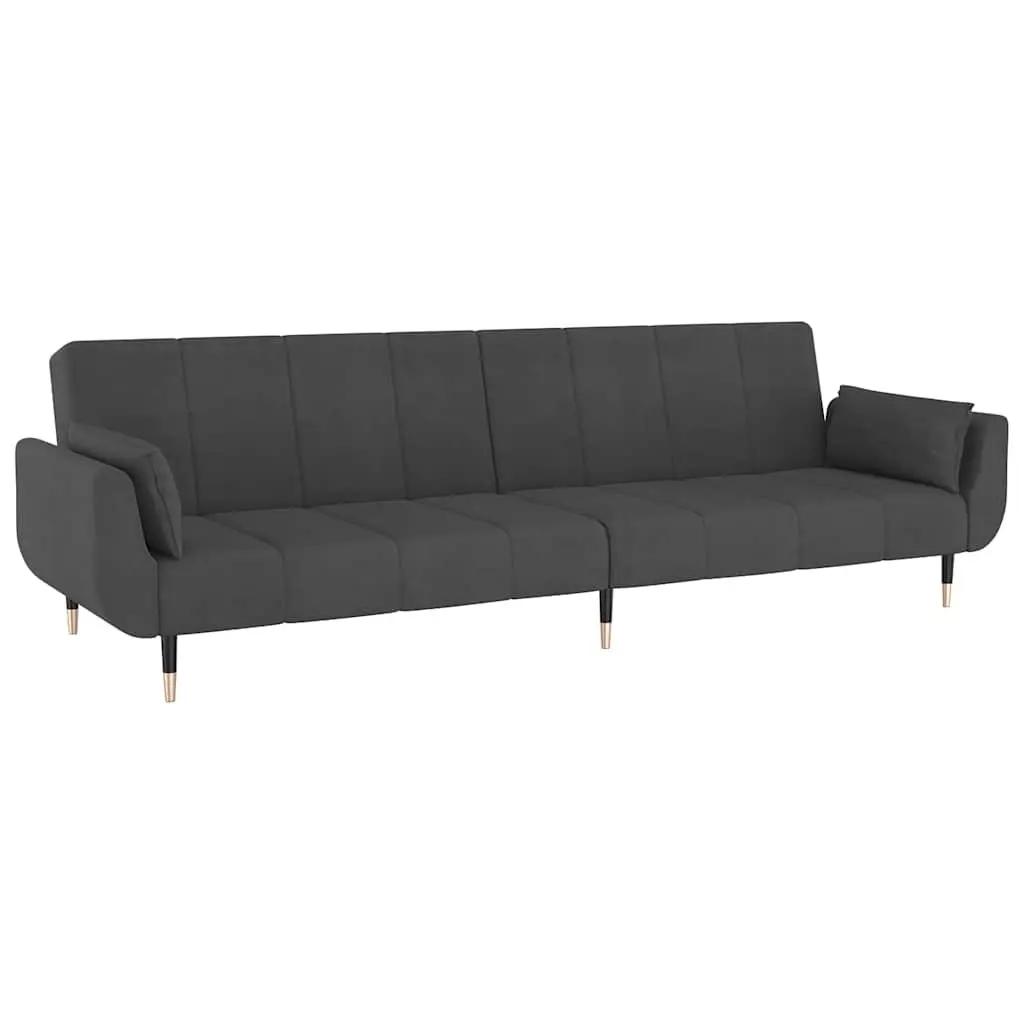 2-Seater Sofa Bed Convertible Grey Velvet Adjustable Lounger with Pillows