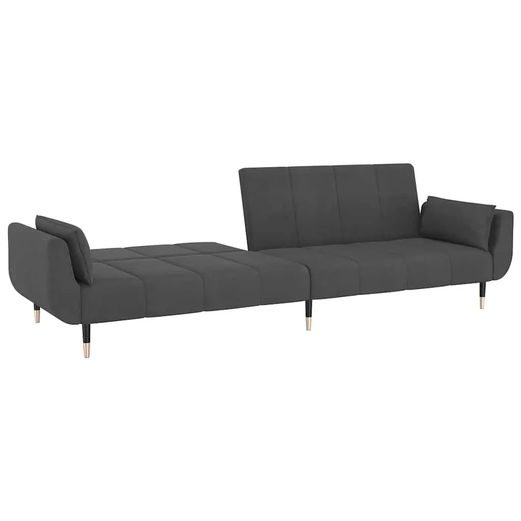 2-Seater Sofa Bed Convertible Grey Velvet Adjustable Lounger with Pillows