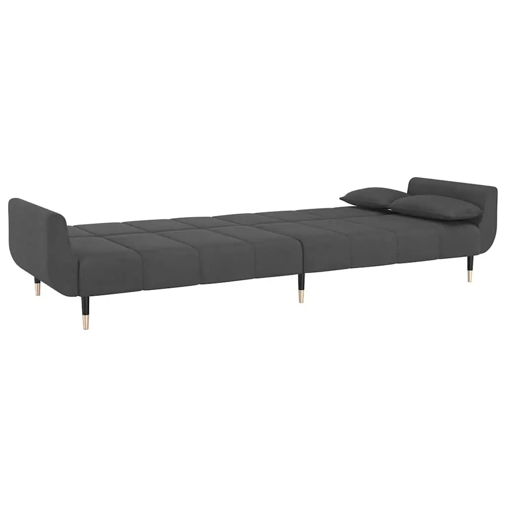 2-Seater Sofa Bed Convertible Grey Velvet Adjustable Lounger with Pillows