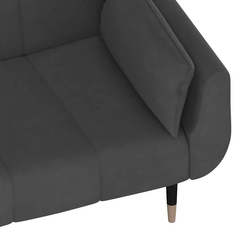 2-Seater Sofa Bed Convertible Grey Velvet Adjustable Lounger with Pillows