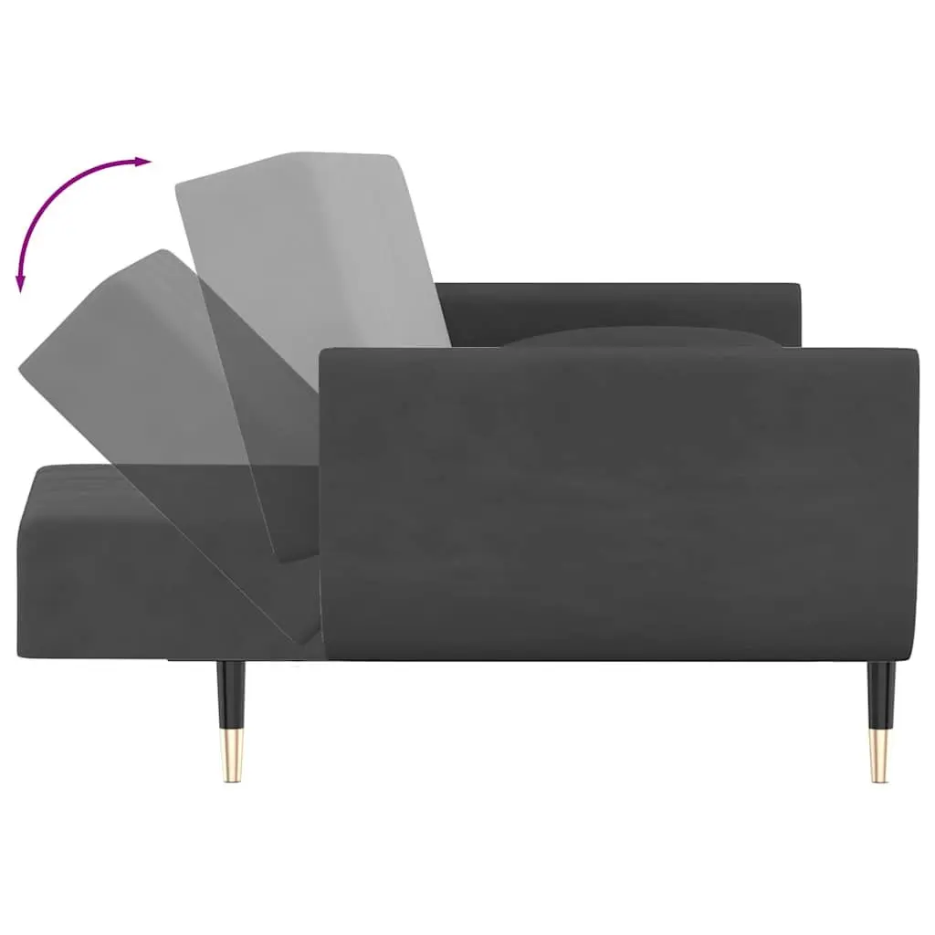 2-Seater Sofa Bed Convertible Grey Velvet Adjustable Lounger with Pillows