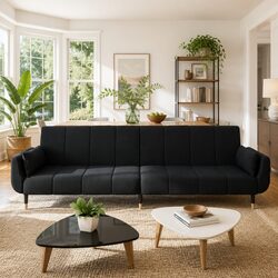 Cozy 2-Seater Sofa Bed with Adjustable Backrest Black
