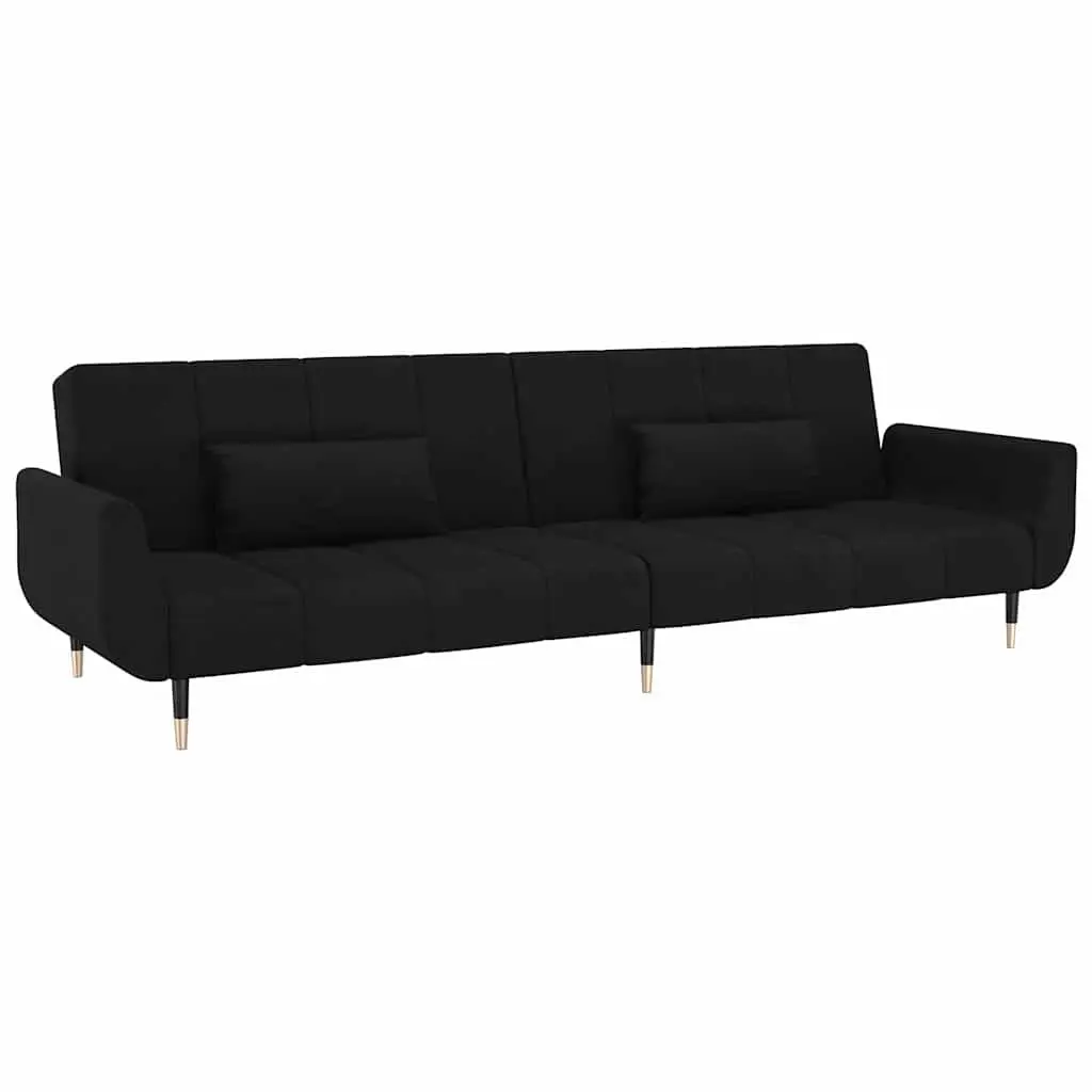 Sofa Bed Convertible Lounger Adjustable Backrest 2-Seater Velvet Fabric Black