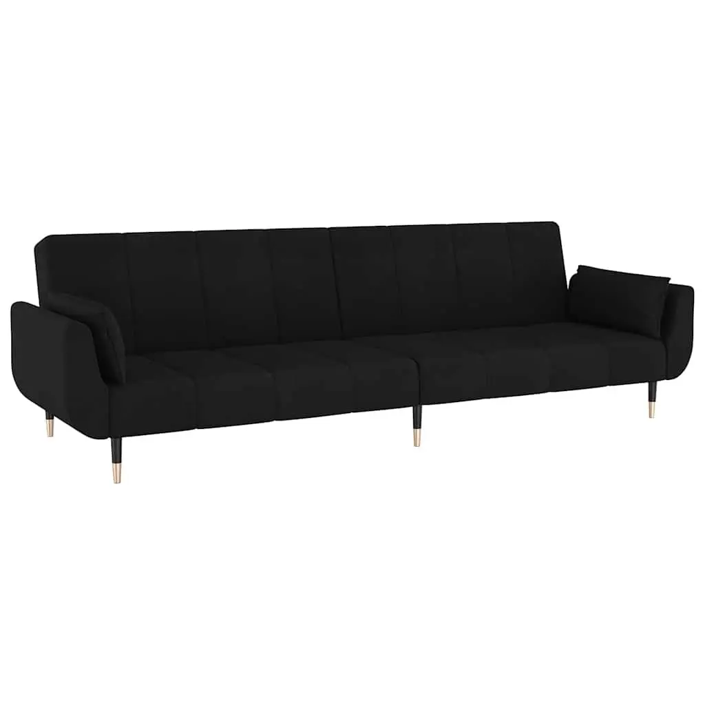 Sofa Bed Convertible Lounger Adjustable Backrest 2-Seater Velvet Fabric Black