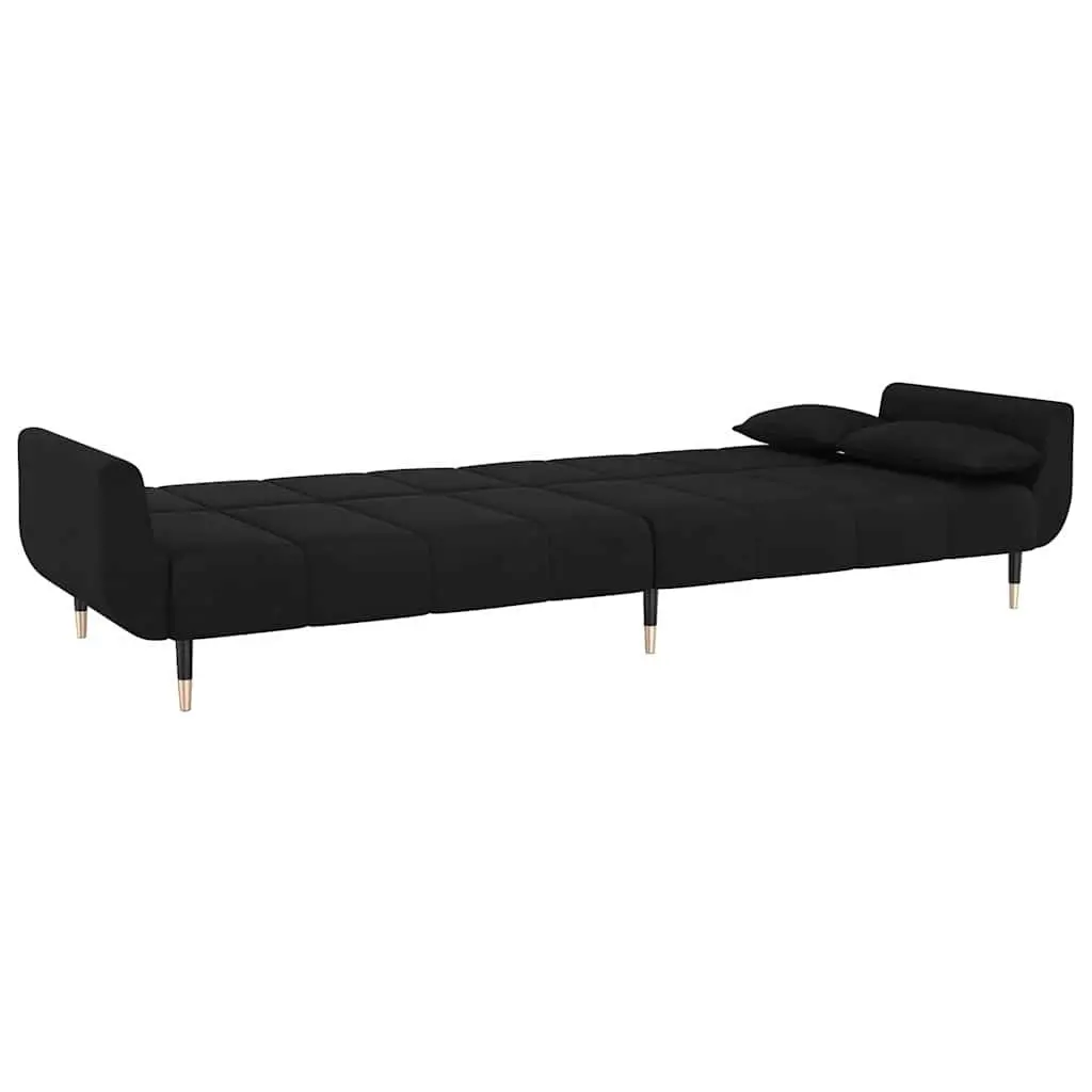 Sofa Bed Convertible Lounger Adjustable Backrest 2-Seater Velvet Fabric Black