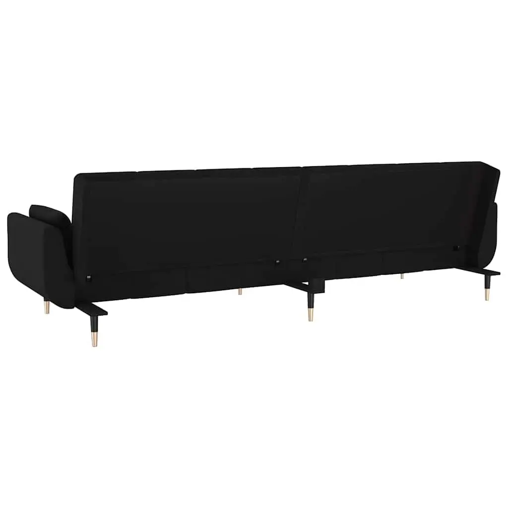 Sofa Bed Convertible Lounger Adjustable Backrest 2-Seater Velvet Fabric Black