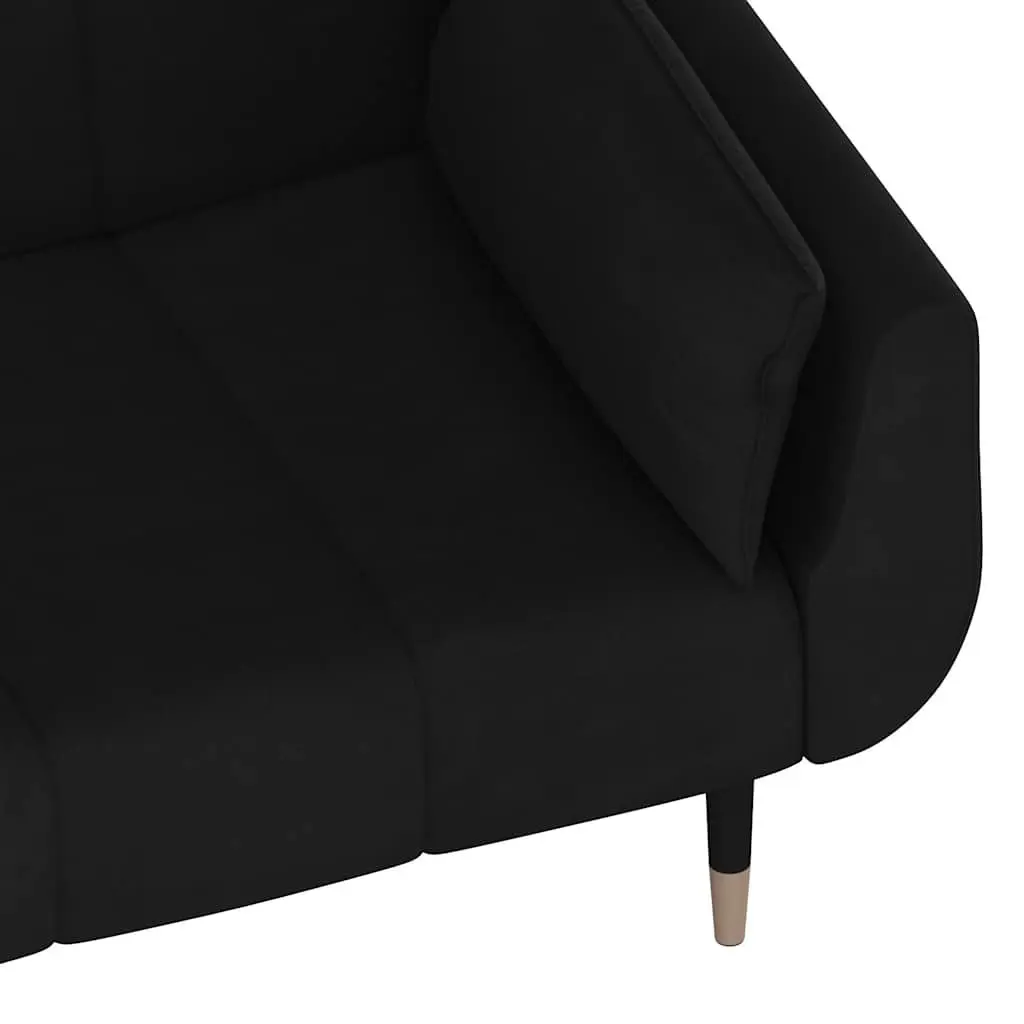 Sofa Bed Convertible Lounger Adjustable Backrest 2-Seater Velvet Fabric Black