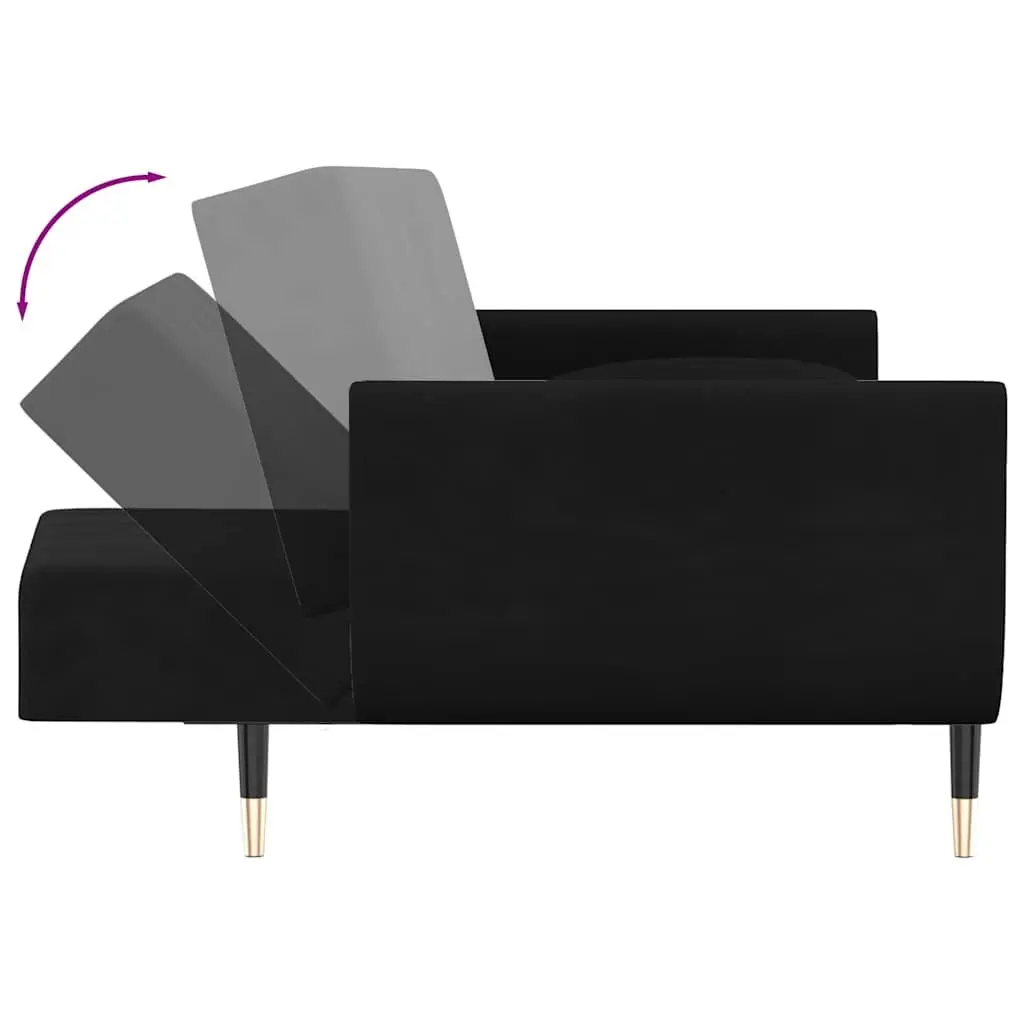 Sofa Bed Convertible Lounger Adjustable Backrest 2-Seater Velvet Fabric Black