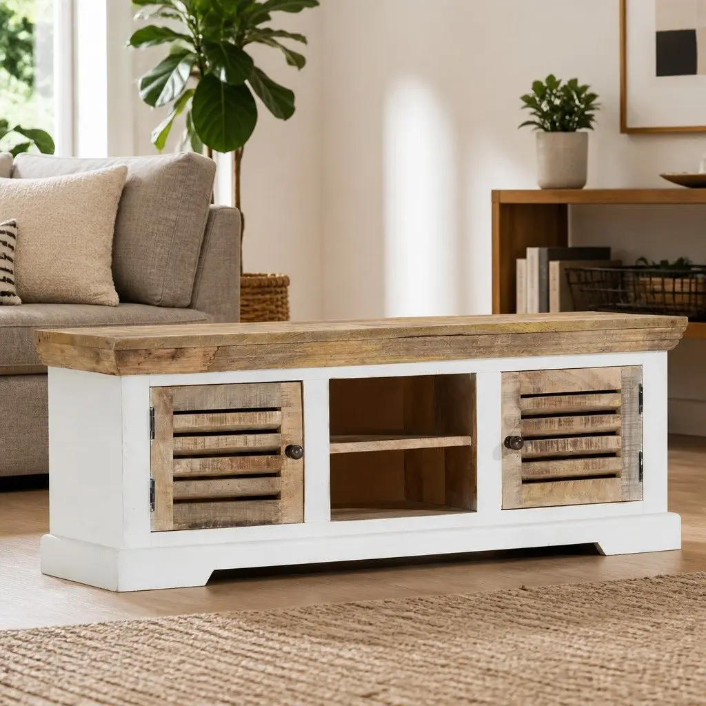 Solid Wood Mango TV Cabinet for Living Room Storage