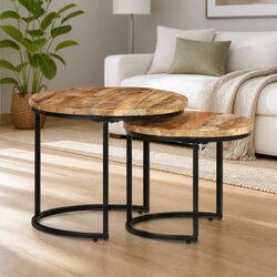 Nesting Tables Set of 2 Solid Mango Wood Brown