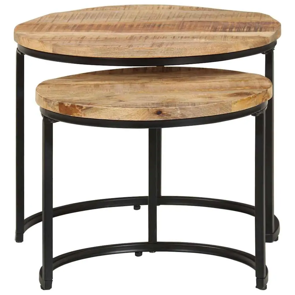 Nesting Tables Set of 2 Solid Mango Wood Brown