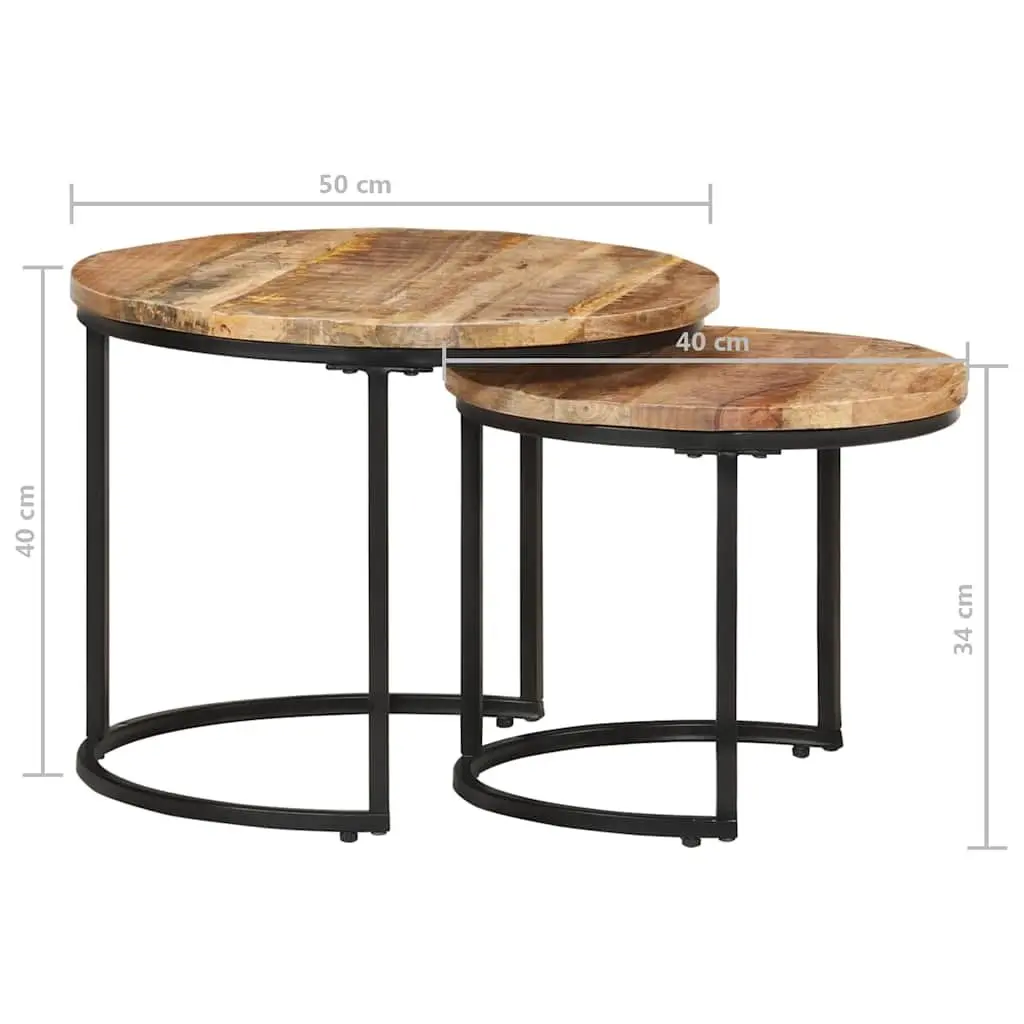 Nesting Tables Set of 2 Solid Mango Wood Brown