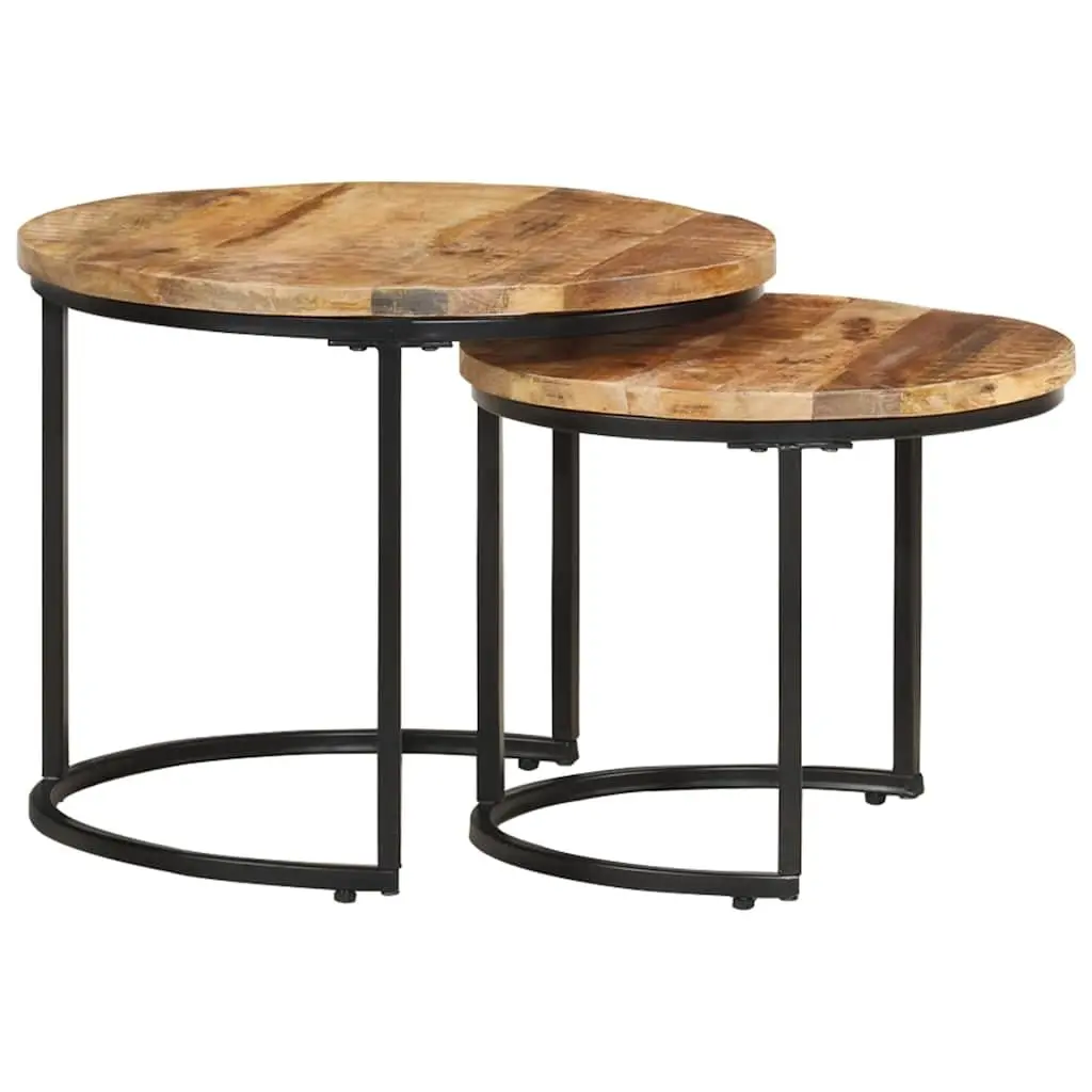 Nesting Tables Set of 2 Solid Mango Wood Brown