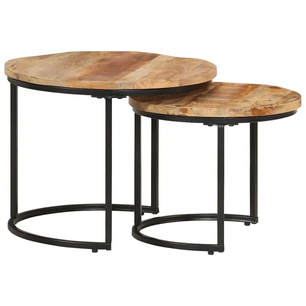 Nesting Tables Set of 2 Solid Mango Wood Brown