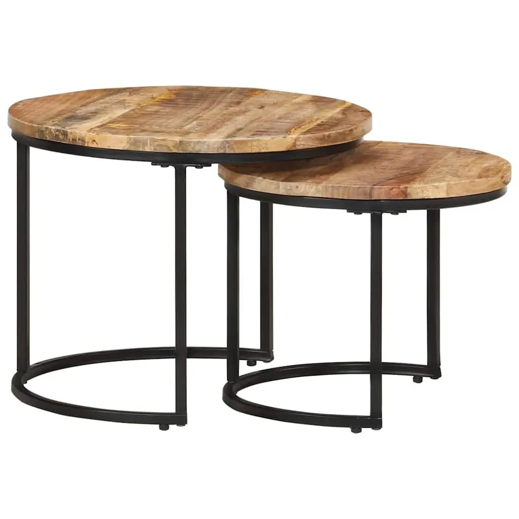 Nesting Tables Set of 2 Solid Mango Wood Brown