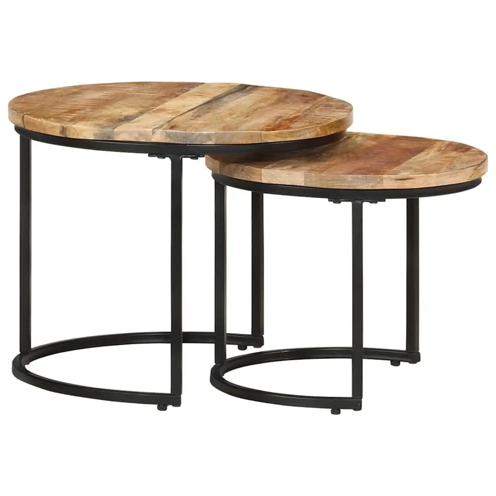 Nesting Tables Set of 2 Solid Mango Wood Brown