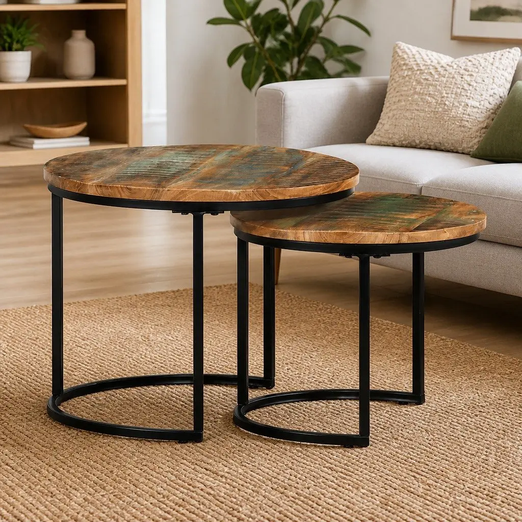 Set of 2 Nesting Tables in Solid Reclaimed Wood