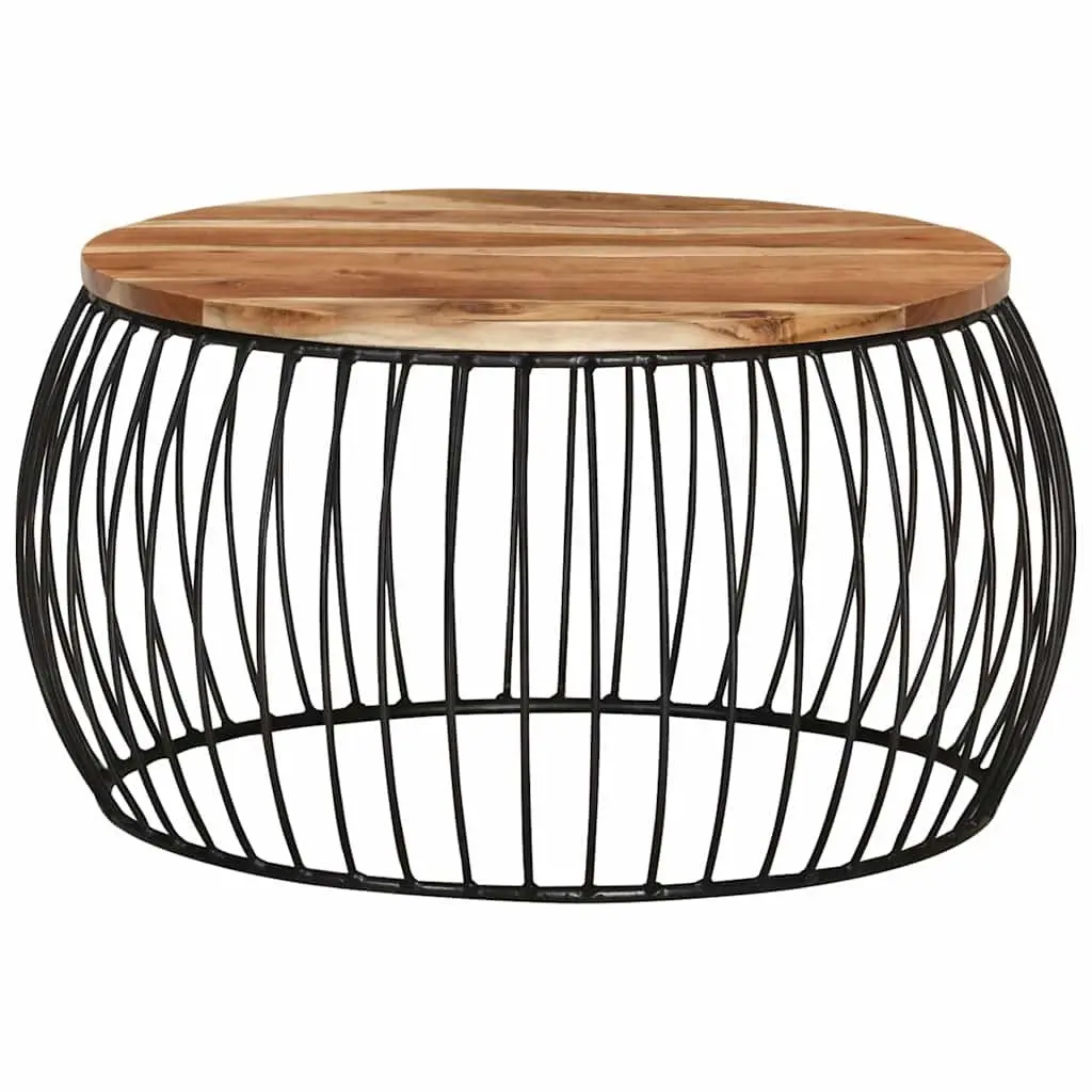 Coffee Table Vintage Style Ø68 cm Brown Solid Acacia Wood with Powder Coated Iron Frame