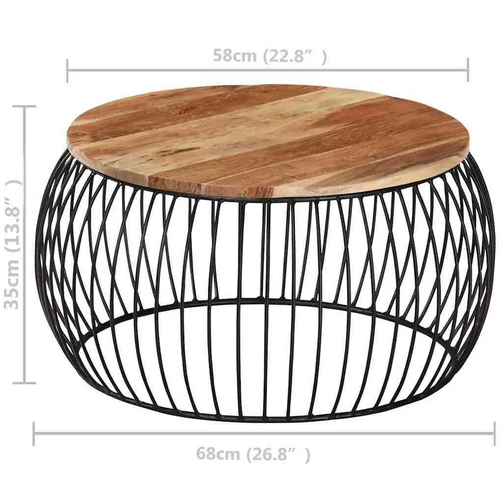 Coffee Table Vintage Style Ø68 cm Brown Solid Acacia Wood with Powder Coated Iron Frame