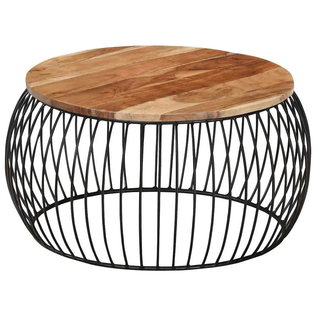 Coffee Table Vintage Style Ø68 cm Brown Solid Acacia Wood with Powder Coated Iron Frame