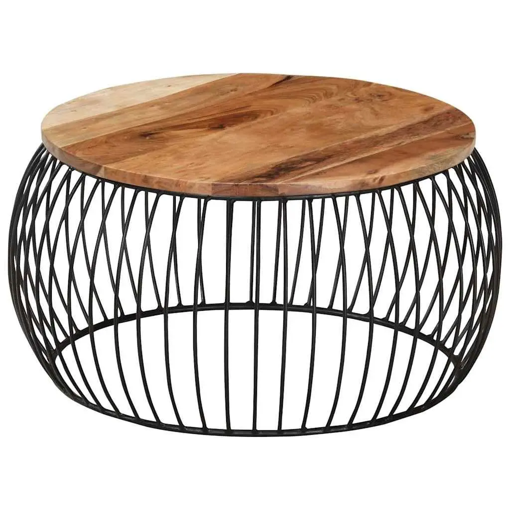 Coffee Table Vintage Style Ø68 cm Brown Solid Acacia Wood with Powder Coated Iron Frame