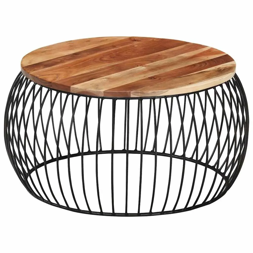 Coffee Table Vintage Style Ø68 cm Brown Solid Acacia Wood with Powder Coated Iron Frame