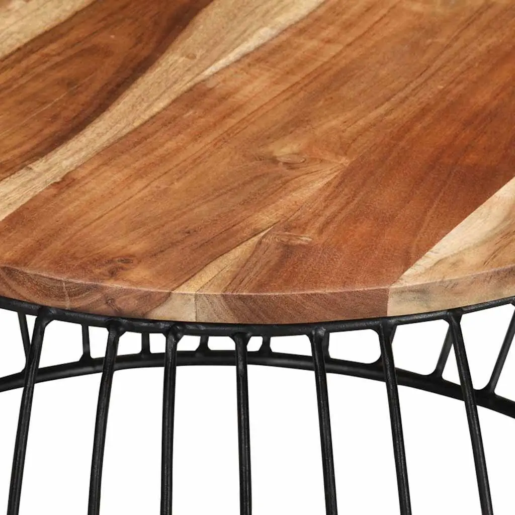 Coffee Table Vintage Style Ø68 cm Brown Solid Acacia Wood with Powder Coated Iron Frame