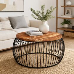 Handmade Vintage-Style Coffee Table Ø68cm Reclaimed Wood