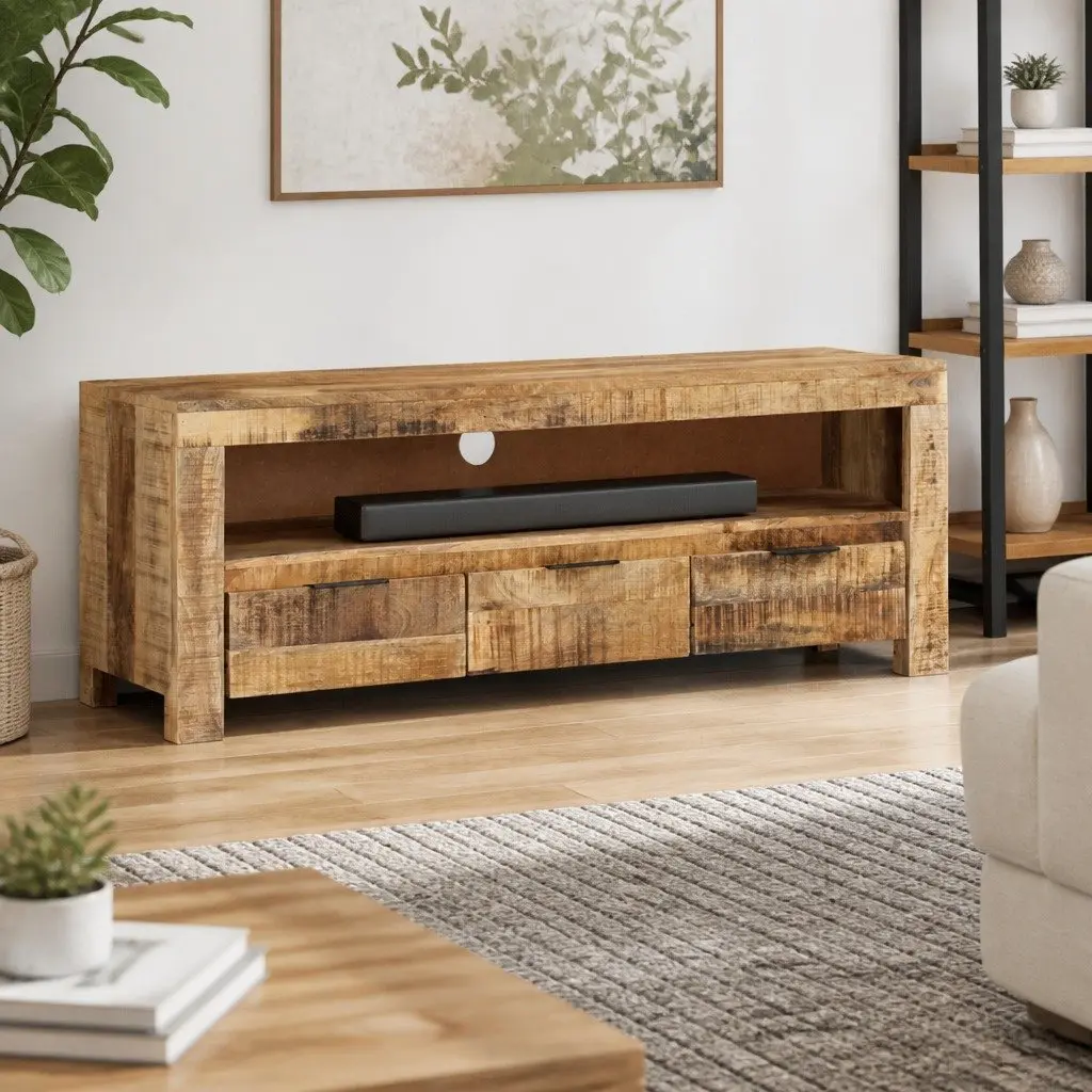 Wooden TV Cabinet 110x30x40 cm with Storage Drawers