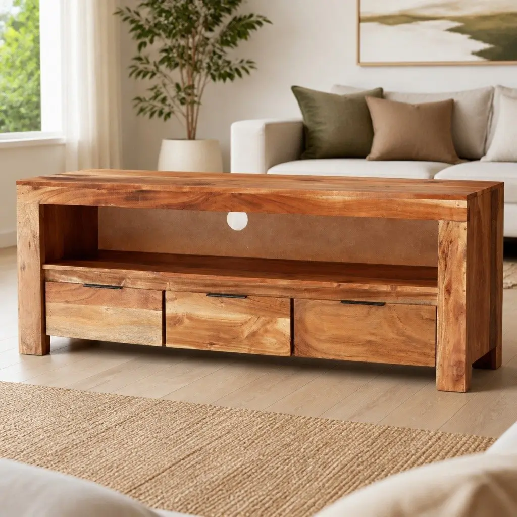 TV Cabinet 110x30x40 cm Solid Wood Acacia Brown Media Storage Unit Furniture