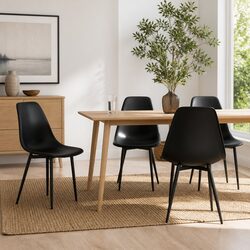 Set of 4 Black Ergonomic Dining Chairs with Metal Legs