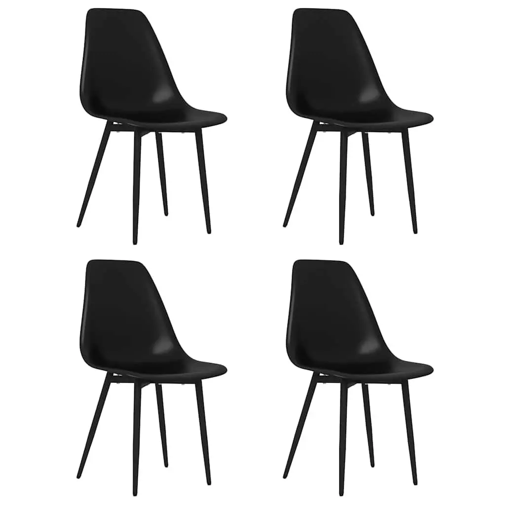 Set of 4 Black Ergonomic Dining Chairs with Metal Legs
